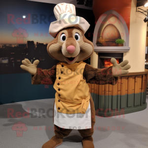 Brown Ratatouille mascot costume character dressed with a Jacket and Berets