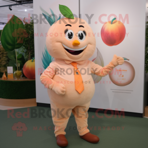 Peach Champagne mascot costume character dressed with a Henley Shirt and Bracelet watches