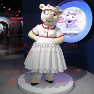 White Sow mascot costume character dressed with a Circle Skirt and Caps