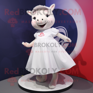 White Sow mascot costume character dressed with a Circle Skirt and Caps
