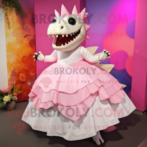 Pink Stegosaurus mascot costume character dressed with a Wedding Dress and Cummerbunds