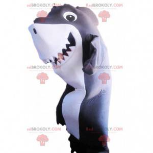 Mascote tubarão cinza e branco muito divertido - Redbrokoly.com