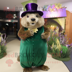 Olive Beaver mascot costume character dressed with a Evening Gown and Hat pins