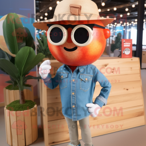 Rust Apple mascot costume character dressed with a Chambray Shirt and Sunglasses