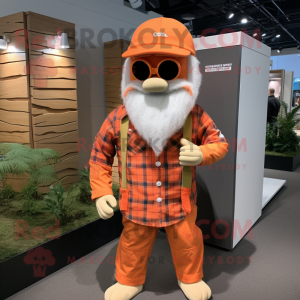 Orange Marine Recon mascot costume character dressed with a Flannel Shirt and Headbands