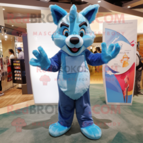 Sky Blue Wolf mascot costume character dressed with a Cover-up and Clutch bags