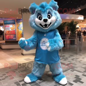 Sky Blue Wolf mascot costume character dressed with a Cover-up and Clutch bags