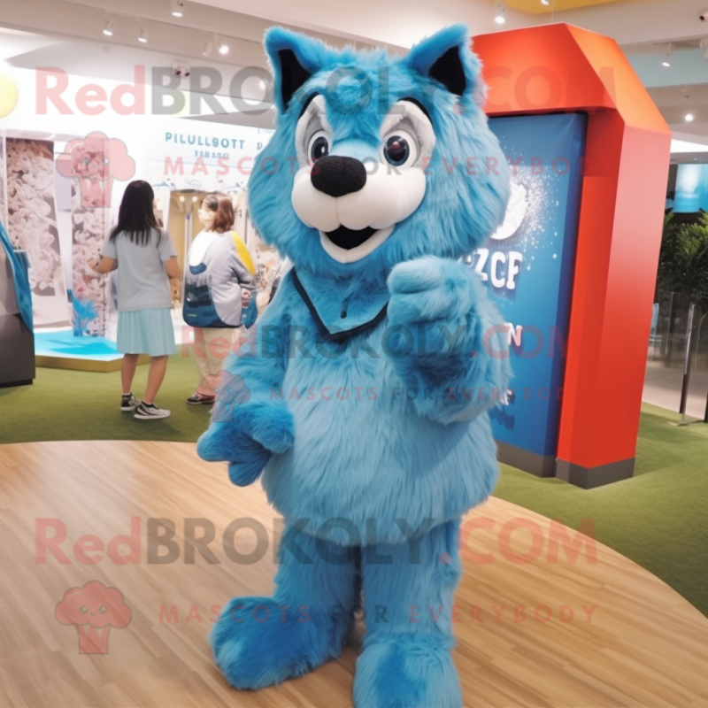 Sky Blue Wolf mascot costume character dressed with a Cover-up and Clutch bags