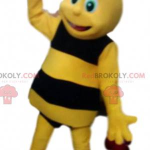 Yellow and black bee mascot, pretty and mischievous -