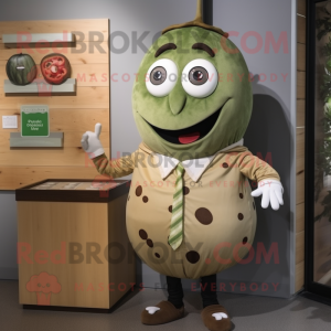 Olive Bagels mascot costume character dressed with a Poplin Shirt and Brooches