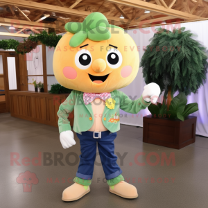 Peach Caesar Salad mascot costume character dressed with a Flare Jeans and Bow ties