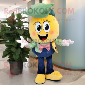 Peach Caesar Salad mascot costume character dressed with a Flare Jeans and Bow ties