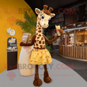 Brown Giraffe mascot costume character dressed with a Cocktail Dress and Clutch bags