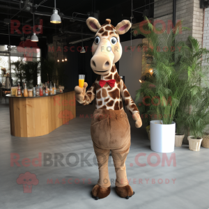 Brown Giraffe mascot costume character dressed with a Cocktail Dress and Clutch bags