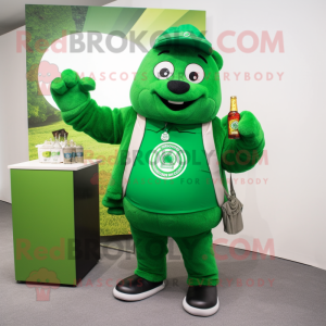 Forest Green Green Beer mascot costume character dressed with a Polo Tee and Pocket squares