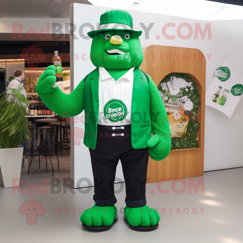 Forest Green Green Beer mascot costume character dressed with a Polo Tee and Pocket squares