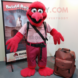 Red Vulture mascot costume character dressed with a Overalls and Briefcases