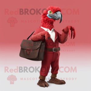 Red Vulture mascot costume character dressed with a Overalls and Briefcases