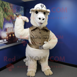 White Camel mascot costume character dressed with a Leather Jacket and Hat pins