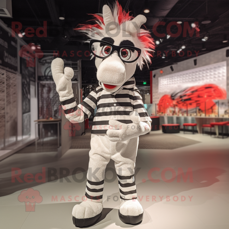 White Zebra mascot costume character dressed with a Button-Up Shirt and Eyeglasses