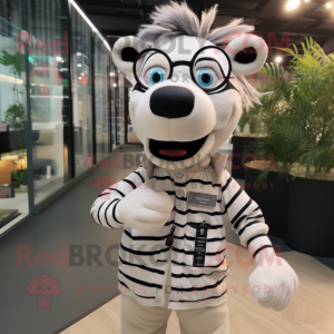 White Zebra mascot costume character dressed with a Button-Up Shirt and Eyeglasses