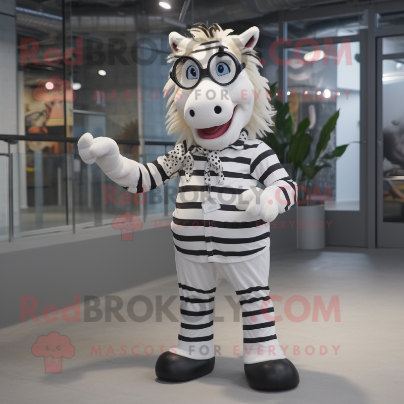 White Zebra mascot costume character dressed with a Button-Up Shirt and Eyeglasses