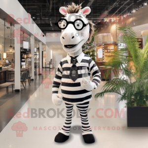 White Zebra mascot costume character dressed with a Button-Up Shirt and Eyeglasses