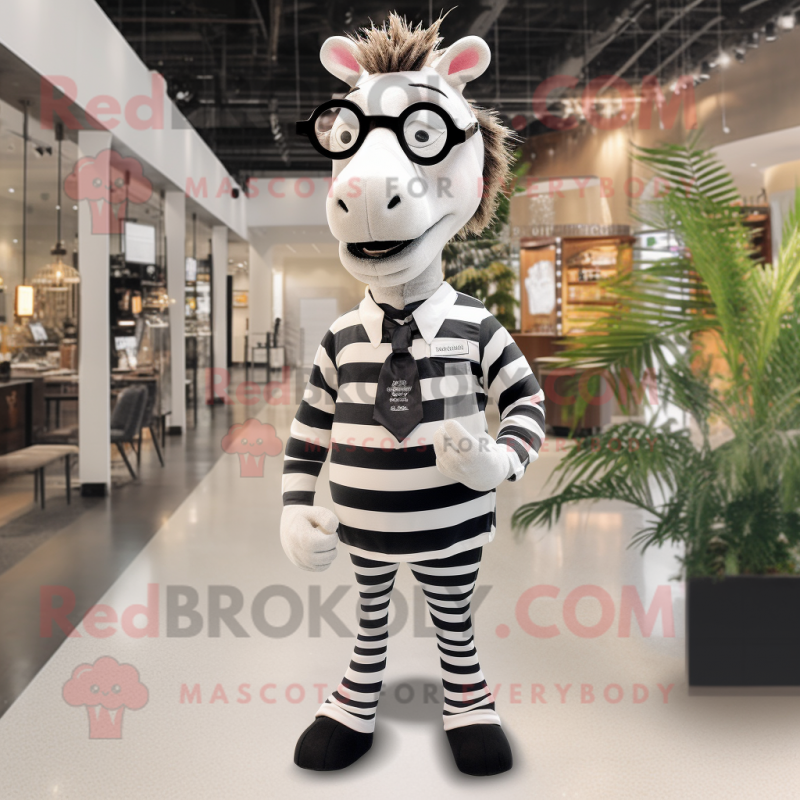 White Zebra mascot costume character dressed with a Button-Up Shirt and Eyeglasses