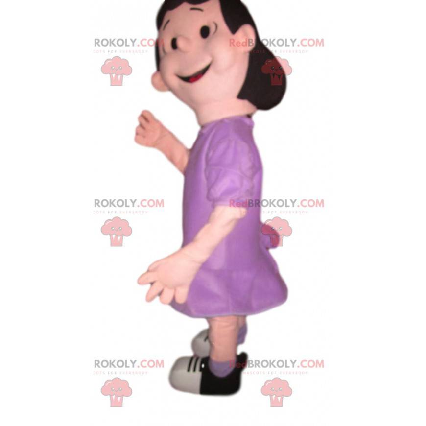 Mascota de niña coqueta en vestido púrpura - Redbrokoly.com