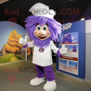 Lavender Chief mascot costume character dressed with a Henley Tee and Hair clips