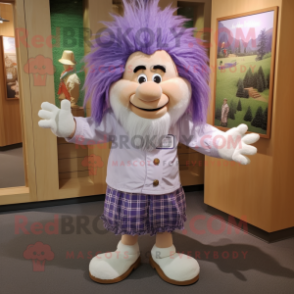 Lavender Chief mascot costume character dressed with a Henley Tee and Hair clips