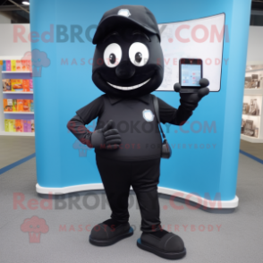 Black Phone mascot costume character dressed with a Joggers and Briefcases