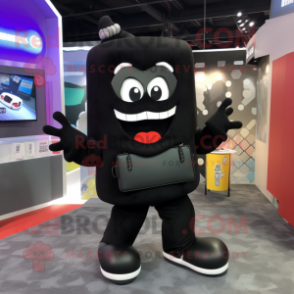 Black Phone mascot costume character dressed with a Joggers and Briefcases