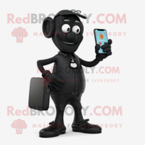 Black Phone mascot costume character dressed with a Joggers and Briefcases