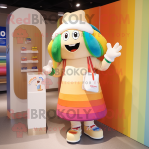 Cream Rainbow mascot costume character dressed with a Shift Dress and Handbags
