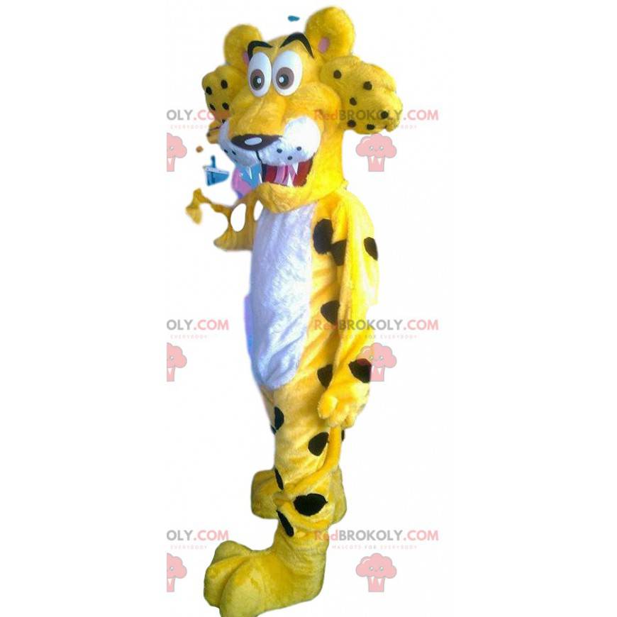 Mascota de leopardo amarillo súper hermosa y divertida -