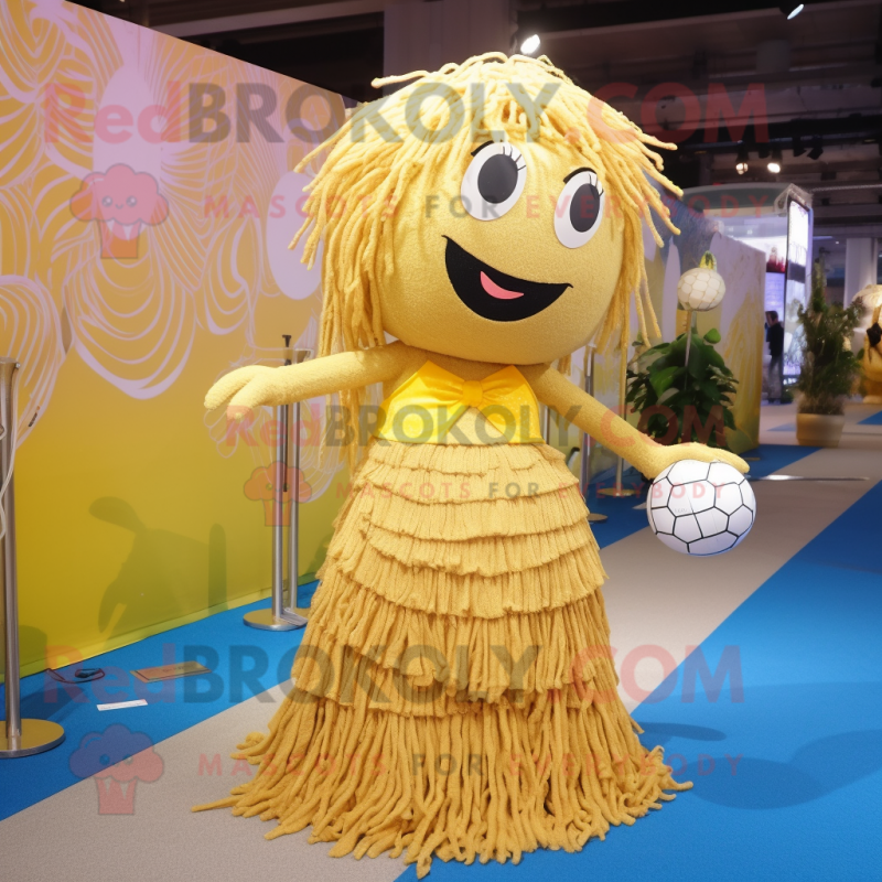 Gold Volleyball Net mascot costume character dressed with a Maxi Skirt and Hairpins Gold Volleyball Net mascot costume character dressed with a Maxi Skirt and Hairpins