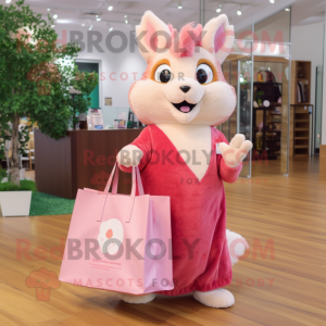 Pink Squirrel mascot costume character dressed with a Shift Dress and Tote bags