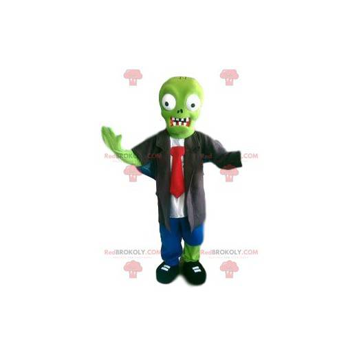 Mascotte du monstrueux Frankenstein vert et sa blouse marron -