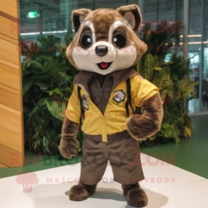 Brown Civet mascot costume character dressed with a Windbreaker and Belts