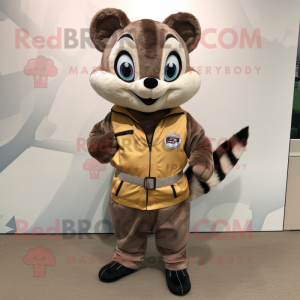 Brown Civet mascot costume character dressed with a Windbreaker and Belts