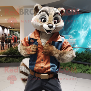 Brown Civet mascot costume character dressed with a Windbreaker and Belts