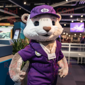Purple Ferret mascot costume character dressed with a Henley Tee and Headbands