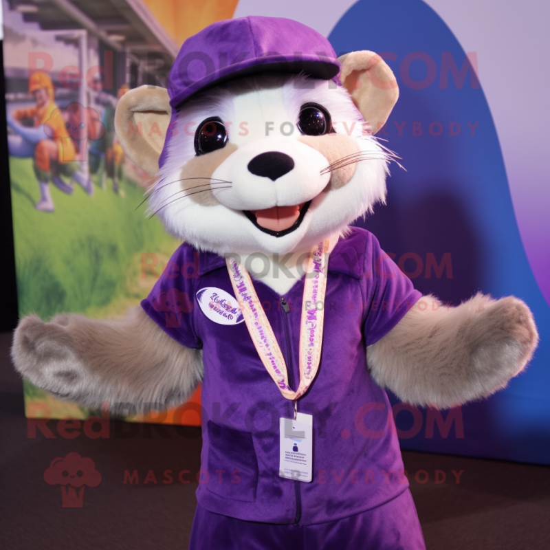 Purple Ferret mascot costume character dressed with a Henley Tee and Headbands