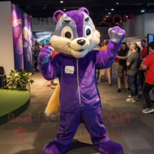 Purple Ferret mascot costume character dressed with a Henley Tee and Headbands