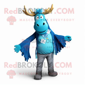 Cyan Moose mascot costume character dressed with a Flare Jeans and Scarf clips