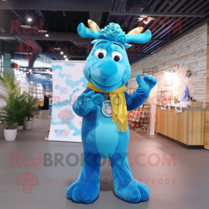 Cyan Moose mascot costume character dressed with a Flare Jeans and Scarf clips