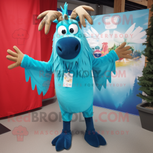 Cyan Moose maskot kostume...