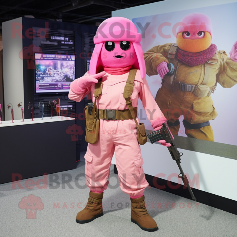 Pink Sniper mascot costume character dressed with a Blouse and Belts