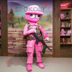 Pink Sniper mascot costume character dressed with a Blouse and Belts